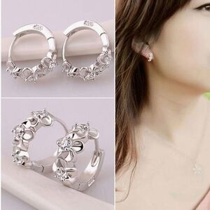 Silver Plated Floral Huggie Earrings Girl’s or Women’s